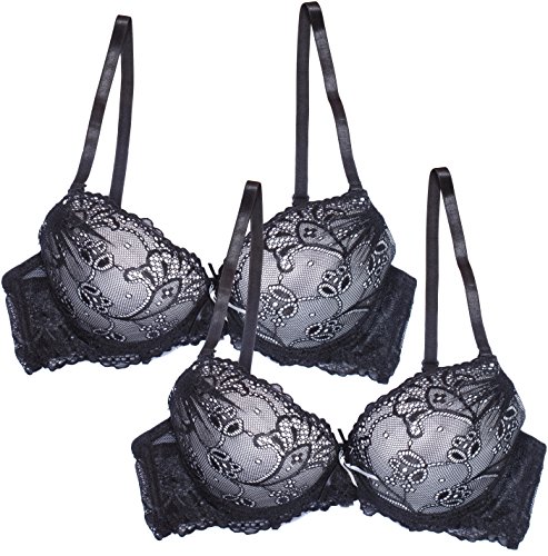 Rene rofe women s lace extreme push up bra, black/white, 36c