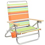 PORTAL Aluminum Lightweight 4-Way Hi Back Folding Beach Chair, Classic Wood Handle Camp Chair with Cup Holder and Padded Carry Shoulder Strap