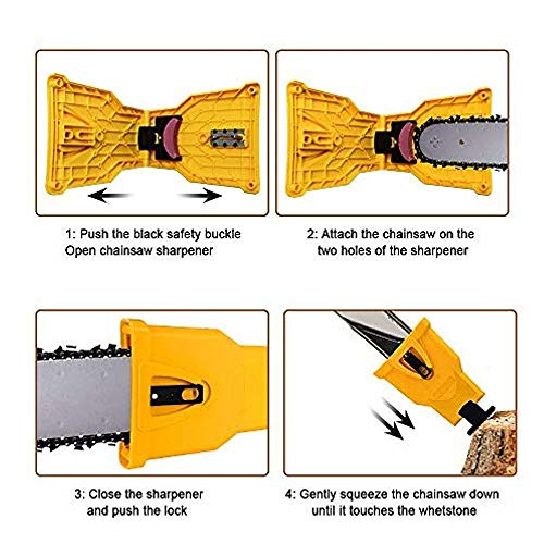 MAXZONE Chainsaw Sharpener, Chainsaw Teeth Sharpener Fast Sharping Stone Grinder Tools Chain Saw Blade Sharpener Fit 14/16/18/20 Inch Two Holes Chain Saw Bar with Extra Whetstones