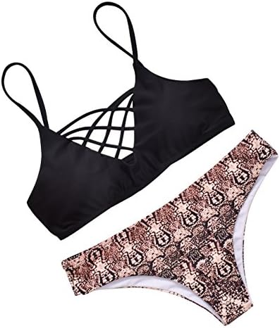 Womens Two Piece Swimsuit Printed Bottom Criss Cross Padding Bikini Set (S)