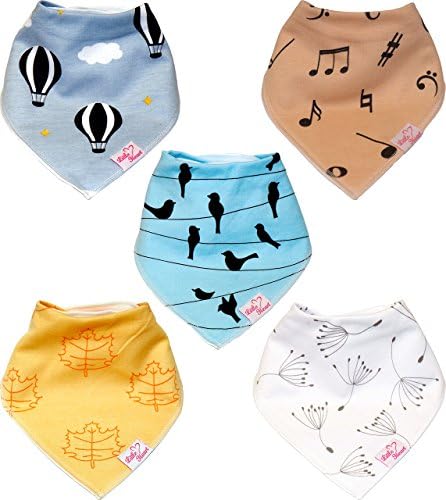 Baby Bandana Bibs For Drooling Teething | 5 Pack Gift Set | Infant and Toddler Boys & Girls Unisex | Absorbent, Hypoallergenic, Organic Cotton with 2 Snaps | By Little Heart (Sweet Memories)