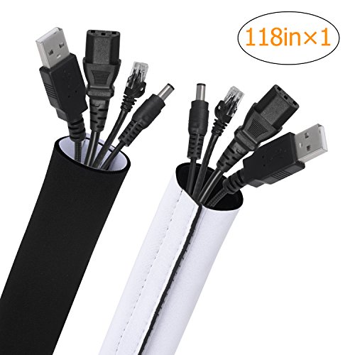 Bestfy Cable Management Sleeves, 118'' Cord Management System, Neoprene Flexible Adjustable Cord Cover Sleeve for TV, Computer, Home Theater, Home Entertainment(Black & White)