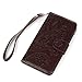 Badalink Galaxy S6 Case,Samsung Galaxy S6 Case - Wallet Flip Stand Case Embossed Plants PU Leather Case Shockproof Soft TPU Inner Bumper Slim Protective Card Slots Wrist Strap Cover Brown