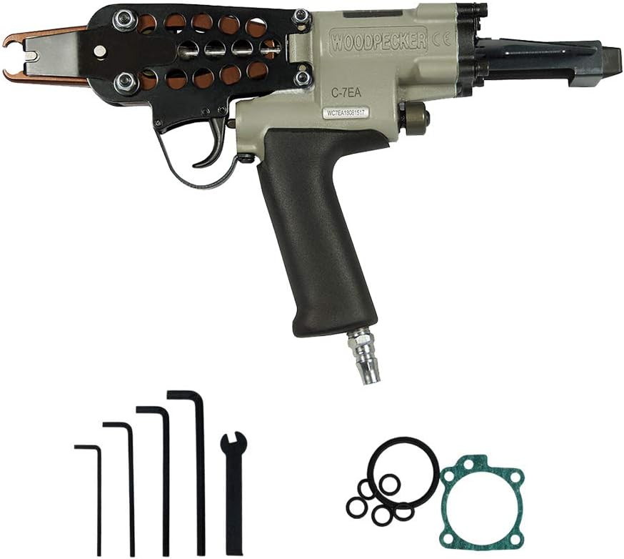 Woodpecker C-7EA 15 Gauge Pneumatic Hog Ring Gun, 19mm Crown, 7.0mm Closure Dia., Air Hog Ring Plier Tool, C-Type Plier