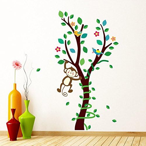 AWAKINK Jungle Monkey Swinging on Tree Wall Stickers Wall Decal Vinyl Removable Art Wall Decals for Girls and Boys Nursery Room Children's Bedroom
