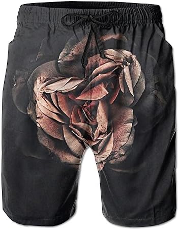 Mens Flower White Dark Red Pattern Shorts Elastic Waist Pockets Lightweight Beach Shorts Boardshort M