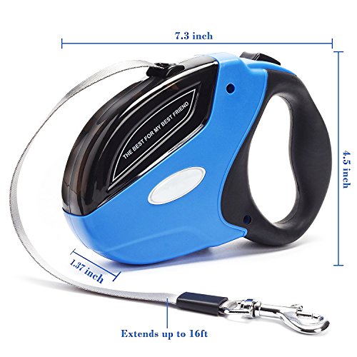 Rantizon Retractable Dog Leash, 16ft(5m) Nylon Ribbon Dog Walking Leash for Dog Up to 110lbs/50kg Heavy Duty, Tangle Free, One Button Brake & Lock Pet Lead Hand Grip, Dog Waste Bags Included