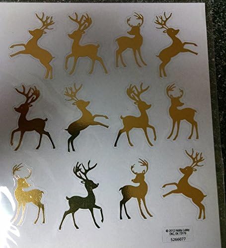 2 Sheets - Christmas Gold Reindeer Stickers