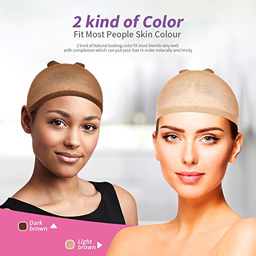 image for 16 Pack Nylon Wig Caps, Teenitor 8 Pack Brown Skin Tone Stocking Caps 