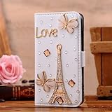 Candymaker Samsung Galaxy S5 I9600 Case Luxury 3D Bling Crystal Rhinestone Wallet Leather Purse Flip Card Pouch stand cover case + Bonus Free Stylus(golden eiffel )