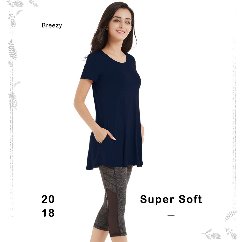 Picotee Women\'s Casual Comfy Short Sleeve Swing Loose T-Shirt Dress with Pockets (L, Navy Blue)