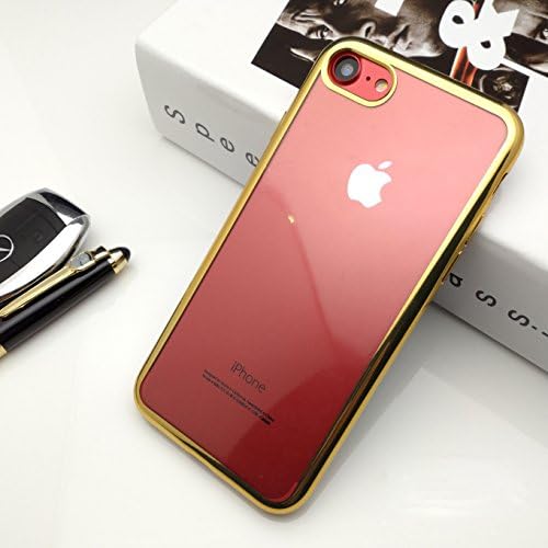 iPhone 7 Case, Flexible Transparent TPU with Colored Rim, Shockproof Thin Protector Smartphone Cover (Gold)