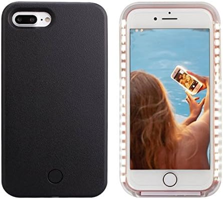 iPhone 8 plus Led Case - LONHEO iPhone 8 plus Illuminated Cell Phone Case Great for a bright Selfie and Facetime Light Up Case Cover for iPhone 7 plus 5.5'' with a Free Phone Holder - Black