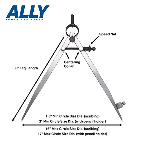 ALLY Tools 8" Precision Compass Pencil Holder / Divider Tool Kit INCLUDES Two Pencils and Metal Pencil Sharpener Ideal for Drawing Circles, Scribing Wood, Scribing Metal, Drafting, and Map Plotting