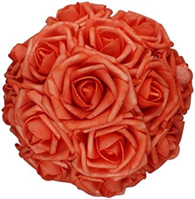 AnParty 25pcs Artificial Flower，Real Touch Artificial Foam Roses Decoration DIY for Wedding Bridesmaid Bridal Bouquet Centerpieces Party (25, Coral)