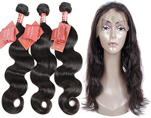 Moda Mode Hair Brazilian Body Wave Hair 360 Lace Frontal Closure With Virgin Hair Bundles, Unprocessed Human Hair Extensions (12 14 16+10inch closure)
