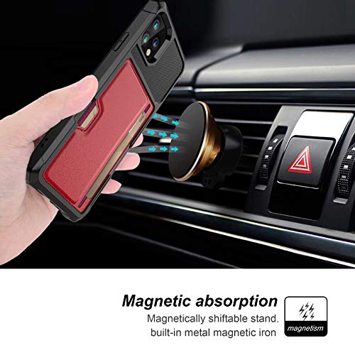 iPhone 11 Pro Max 2019 6.5 Case, Ranyi Carbon Fiber Wallet Case with Credit Card Holder Shock Absorbing Resilient TPU Rubber Defender Protective Case for 2019 6.5 Inch iPhone 11 Pro Max (red) - Thumbnail 3