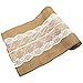 CCTRO Burlap Lace Table Runner 12x108 Inch, Rustic Country Vintage Table Runner for Outdoor Wedding Birthday Party Banquet Decoration (C)