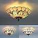Skyweel Tiffany Style Ceiling Light Vintage Stained Glass Flush Mount Ceiling Lighting Fixtures Lamps (12 Inch W)