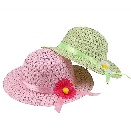 Girls Sunflower Straw Hats, Girls Tea Party Hats Set (8 Pcs Per Set, with Assorted Colors, for Kids 2-6)