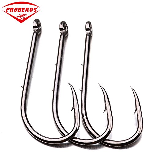 Proberos 200pcs Fishing Hooks Baitholder Octpus Jig Circle Hook Saltwater Freshwater Multiple Size 6# to 6/0# Black Jigging Hooks Whopper Pack(3)