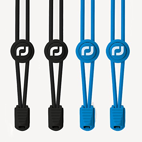 RJ-Sport Elastic No Tie Shoelaces, No tie Elastic Lace System with lock - Easy to install in a range of colours. Great for runners, children - 1 Pair (Number 025 - Solid Black and Solid Blue)