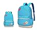 Moonwind Polka Dots Bow 3pcs Kids Book Bag School Backpack Handbag Purse Set for Girls Teen (Blue)