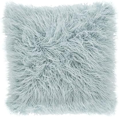 Faux Mongolian Poly Filled Throw Pillow (Ice Blue, 18x18)