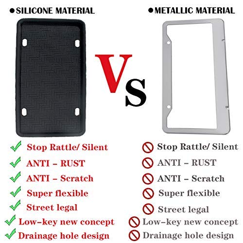 ZOORE 2PCS Premium Silicone License Plate Frames, Car Tag Holders with 9 Drainage Holes, Ideal Universal American Auto Licenses Plate Covers Holder Rust-Proof/Rattle-Proof/Weather-Proof Black