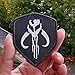LiZMS - Hook and Loop Fasteners Tactical Patch / STAR WARS / Mandalorian Bounty Hunter Boba Fett Shield Morale Gear / White on Black / 3 x 2.45 inches