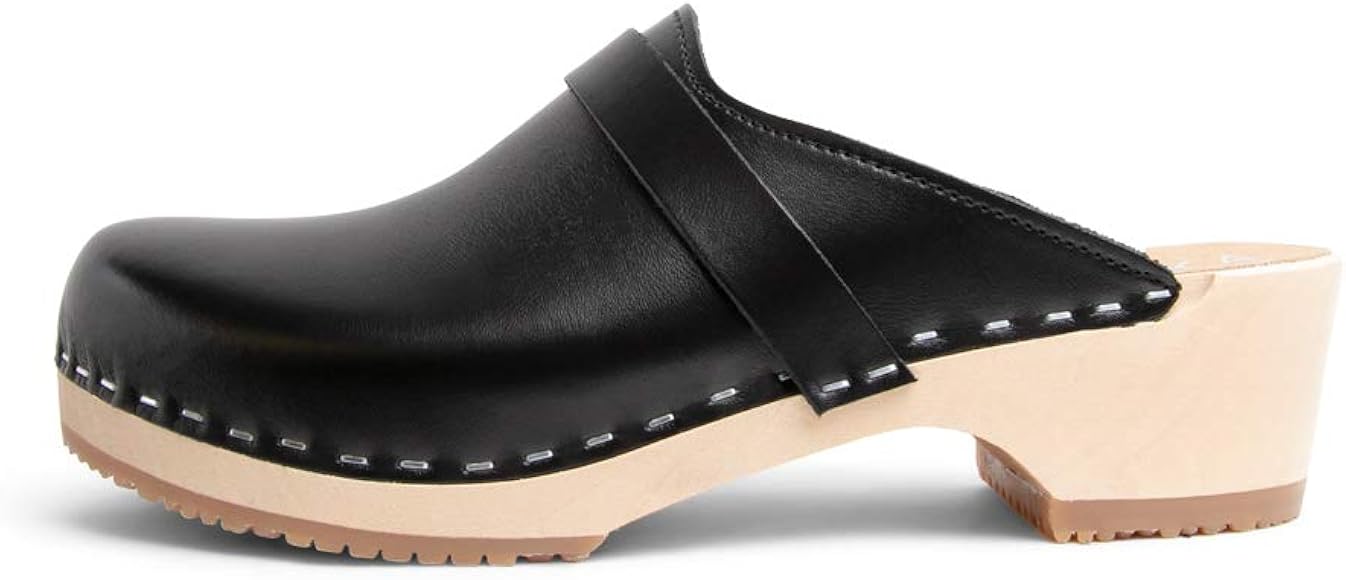 womens leather and wood clogs
