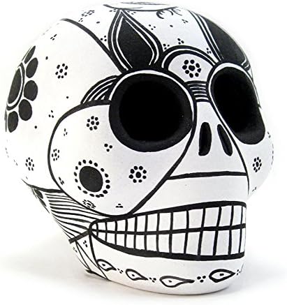 Luso Trading Company Day Of The Dead Sugar Skull, Handpainted Ceramic Decoration Figurine (White)