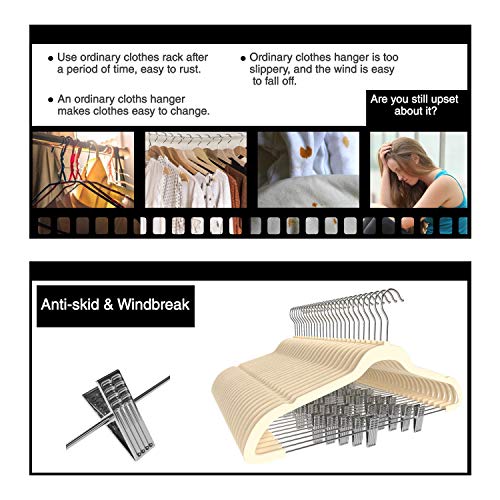 Premium Quality Velvet Pants Hanger Set of 26 - Ultra-Thin No Slip Velvet Skirts Hangers - Swivel Hooks, Space Saving Clothes Hangers - Great For Skirts, Dresses, Suits, Shirts & More - Slim IVORY
