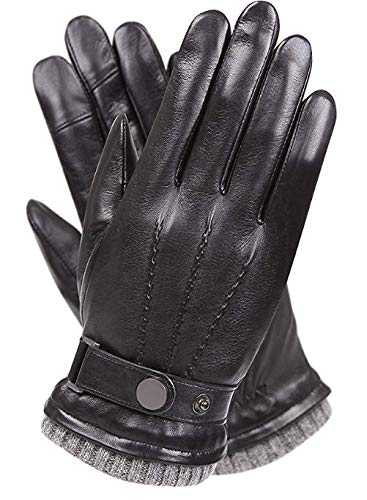 Men's Texting Touchscreen Winter Warm Nappa Leather Daily Dress Driving Gloves Wool/Cashmere Blend Cuff (10, Black (Cashmere&Wool Blend Lining))