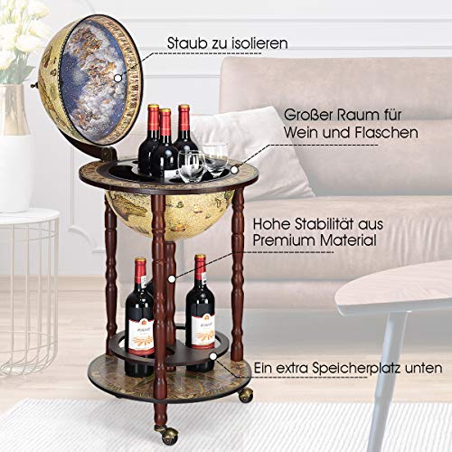 DREAMADE Globus Bar Barwagen, Weinregal auf Rollen, Minibar Globus Hausbar, Servierwagen mit Klassischem Design… – Bild 4