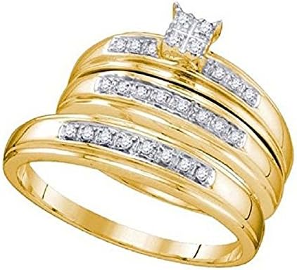 Silvercz Jewels 1/5 Ct Sim.Diamond Princess Shape 14k Yellow Gold Fn Wedding Trio Ring For Him &amp; Her