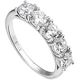 EVER FAITH 925 Sterling Silver Prong Round CZ Half Eternity Engagement Bride Ring Clear