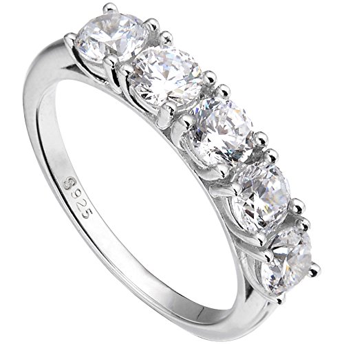 EVER FAITH 925 Sterling Silver Prong Round CZ Half Eternity Engagement Bride Ring Clear
