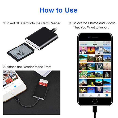 Weihao SD Card Camera Reader Adapter for iPhone iPad [Support iOS 9.2 or up] Trail Game Camera Card Viewer Reader for iPhone 8/8Plus/6/6s/6Plus/7/7s/7Plus/5/5s/X/iPad Mini/Air,No APP Needed - Thumbnail 4
