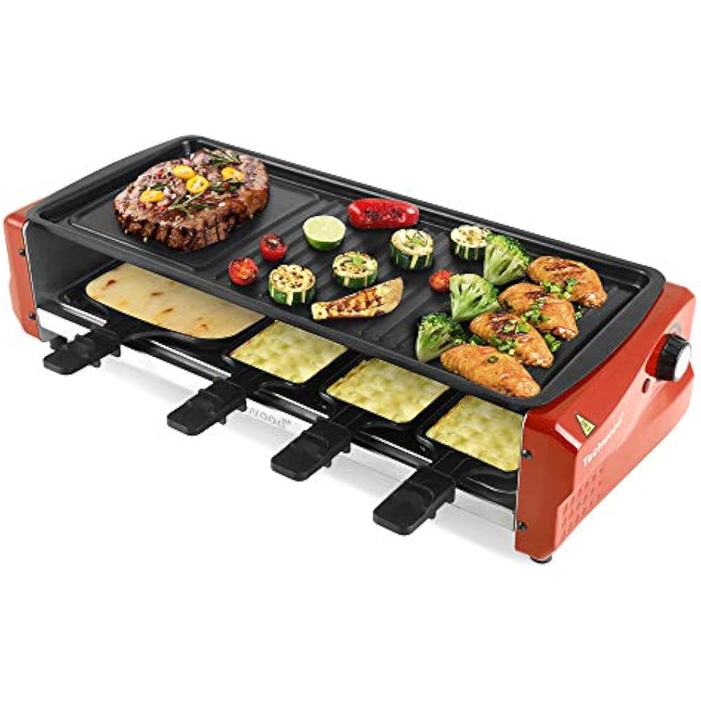 Electric Raclette Grill, Cheese Thermostat Control, NonStick Plate, 7