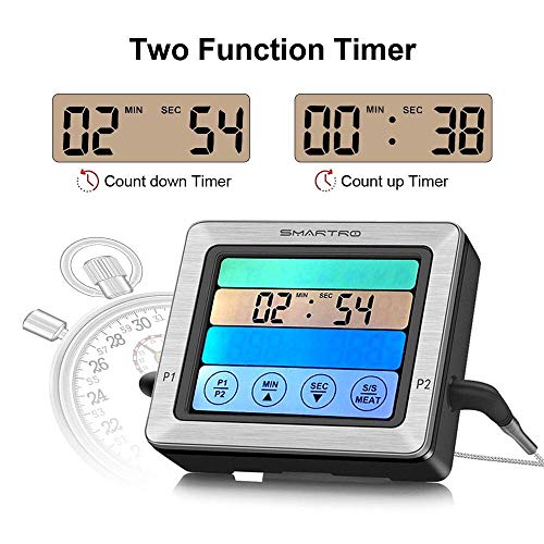 SMARTRO ST54 Dual Probe Digital Meat Thermometer for Food Cooking Kitchen Oven Smoker BBQ Grill with Timer Mode and Commercial-Grade Probes