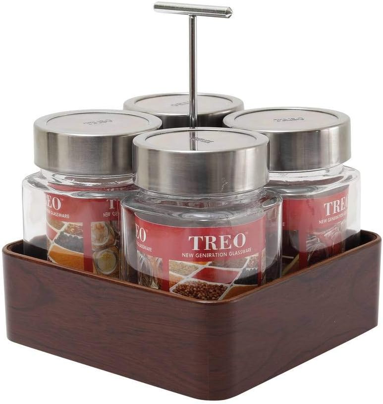 jvs™ Signature Series Glass Material/Set of-4/310 ml for Walnut (j-31) treo Jars & Organizer/in Brown Color