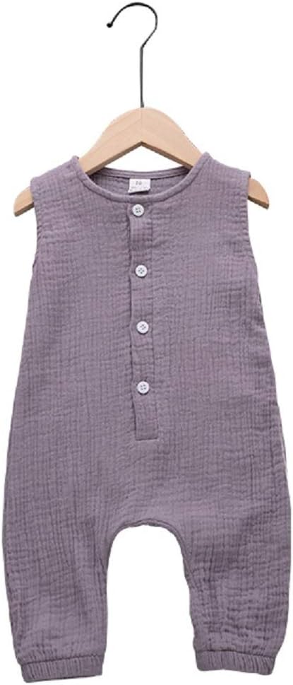 Baby Girls Boys Sleeveless Linen Jumpsuit, Casual Buttons Romper, Playsuit for Infant Toddler