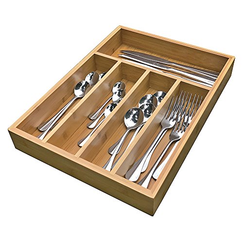 Bamboo Silverware Organizer, Kitchen Cutlery/Utensil/Flatware Drawer Organizer and Storage,Large Wide Organization and Tray Holder Set of 2 - Thumbnail 4