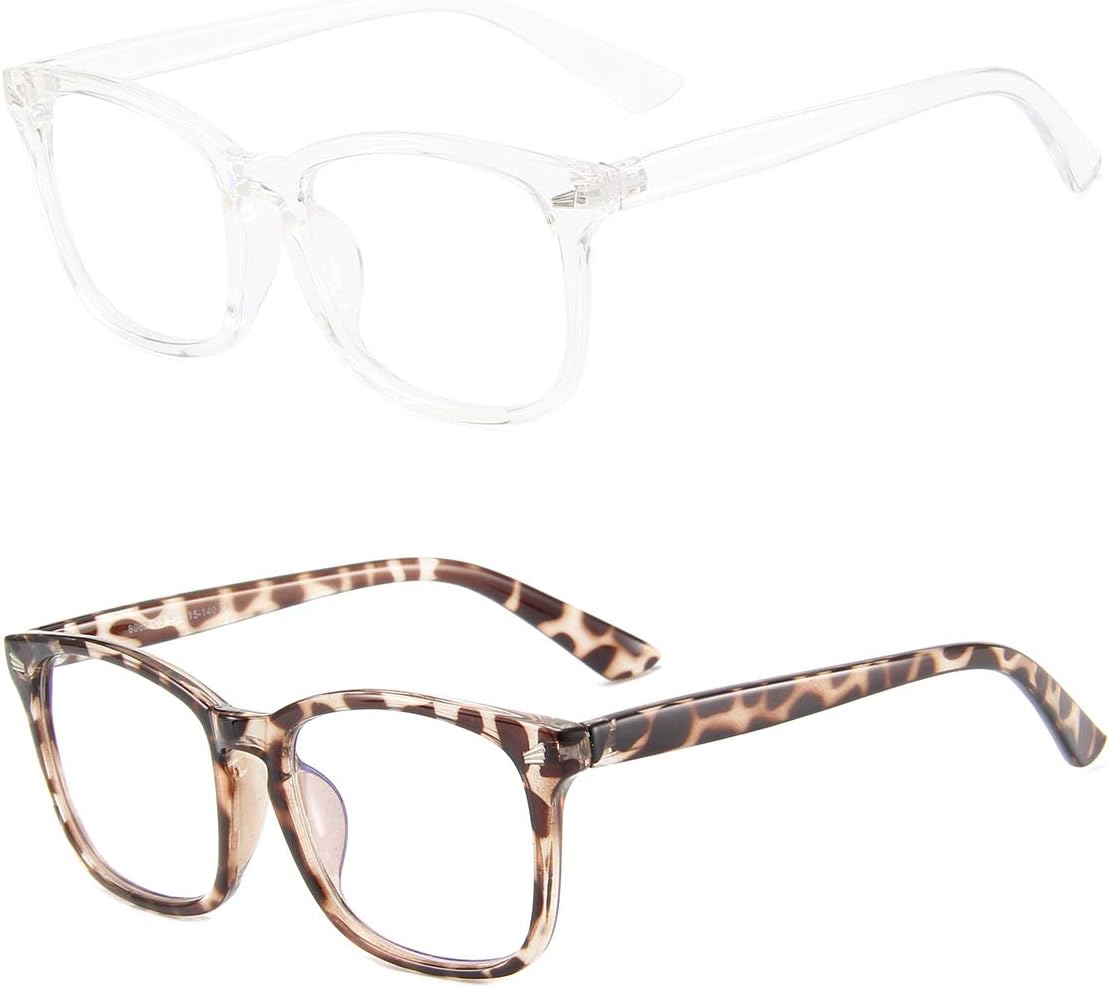 QIFANDI 2 Pack Blue Light Blocking Glasses,Anti Eye Strain Headache Computer Game Reading Glasses Square Eyeglasses Frame for Women Men