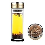 SELEWARE Ultra Clear Strong Double Wall Borosilicate Glass Tea Tumbler, Insulated Water Bottle, Leak Proof Coffee Travel Mug Cup with Stainless Steel Strainer, BPA Free, Gift For Tea Lovers, 19oz