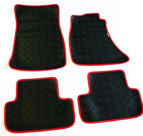 Audi TT Mk1 / TT Roadster Mk1 (1999-2006) Richbrook Branded 3mm Heavy Duty Black Rubber Car Floor Mats with Red Leather Trim