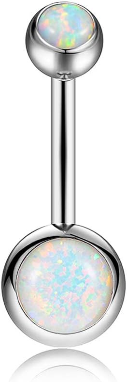 14G Stainless Steel Opal Belly Button Ring for Women Girls Navel Ring Curved Barbell Body Piercing