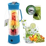HQdeal Mini Electric Personal Juicer Sports Bottle Protein Shaker Mixer Smoothie Maker Blender Blue