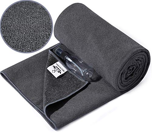Heathyoga Yoga Towel Non Slip, Yoga Mat Towel with Free Spray Bottle, Silicone Particle,100% Microfiber,Super Sweat Absorbent, Ideal for Hot Yoga,Bikram and Pilates (Grey)